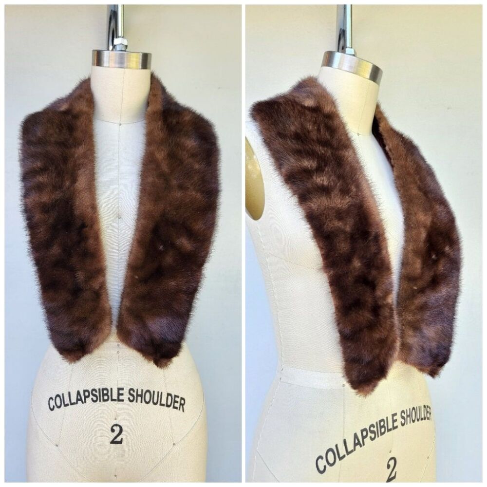 Vintage Dark Brown Mink Fur Collar - Mid Century Fur Long Collar